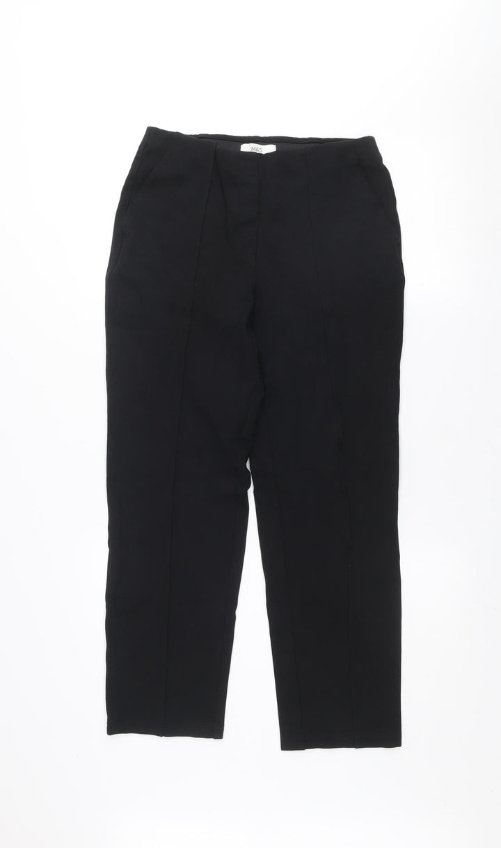 Marks and Spencer Women's Black Size 10 Regular Straight Leg Stretch Trousers