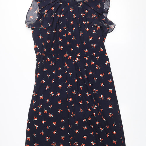 BHS Women’s Blue Floral Shift Dress Size 16 Flutter Sleeve Lightweight