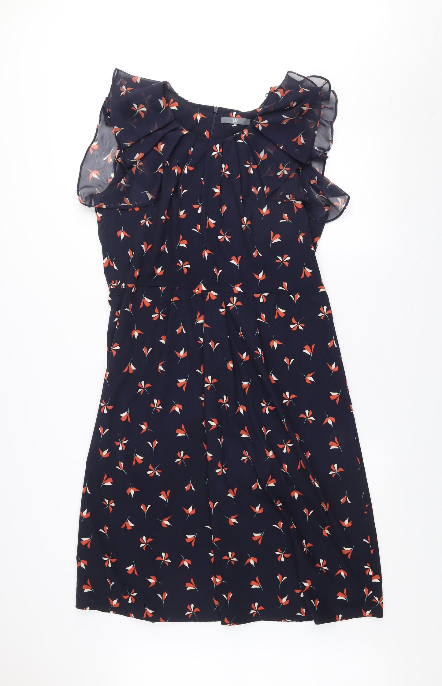 BHS Women’s Blue Floral Shift Dress Size 16 Flutter Sleeve Lightweight
