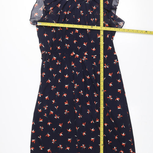 BHS Women’s Blue Floral Shift Dress Size 16 Flutter Sleeve Lightweight