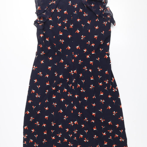 BHS Women’s Blue Floral Shift Dress Size 16 Flutter Sleeve Lightweight