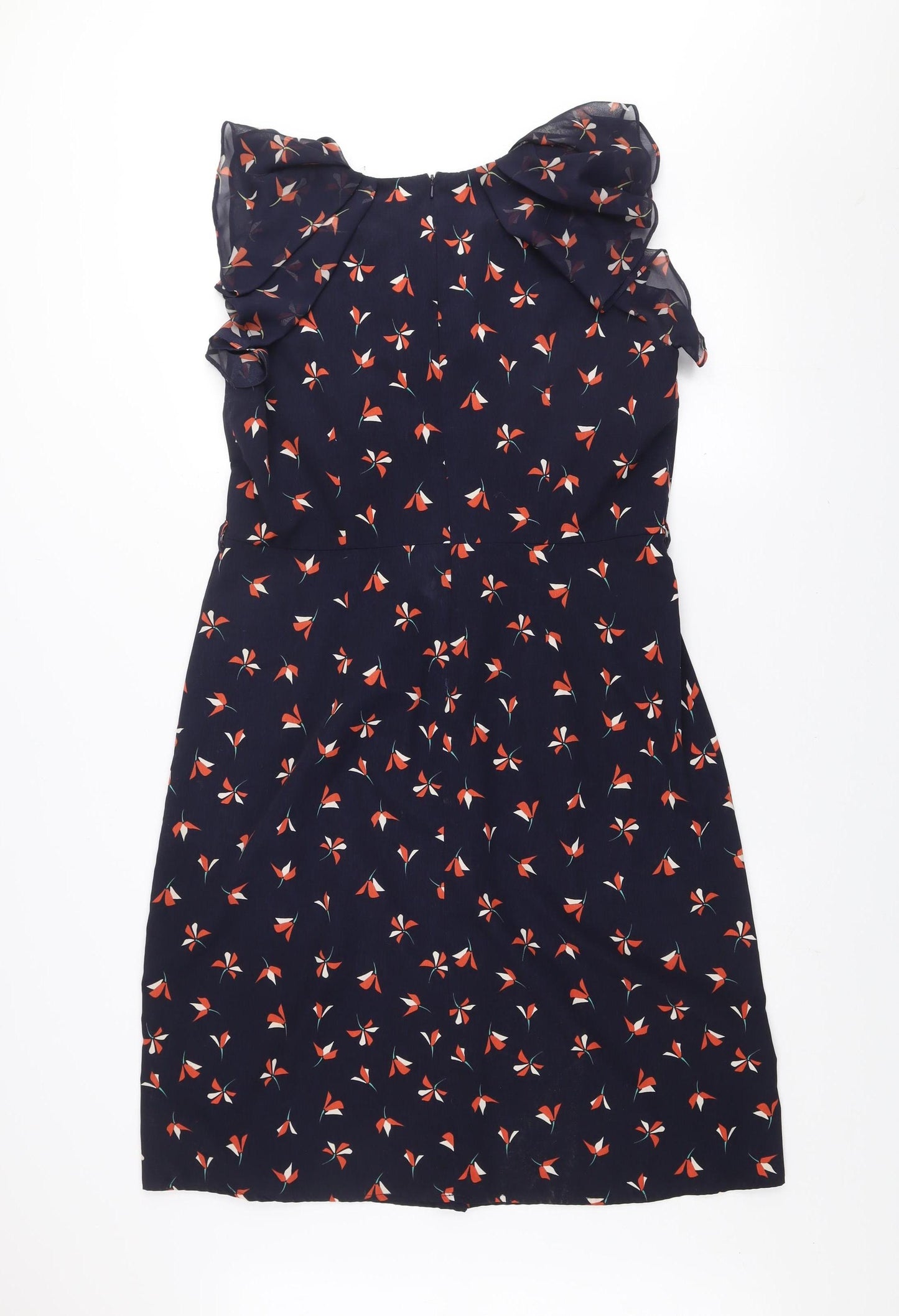 BHS Women’s Blue Floral Shift Dress Size 16 Flutter Sleeve Lightweight