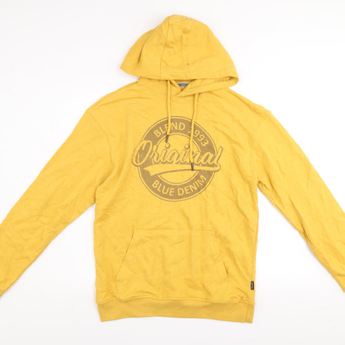Blend Men's Yellow Pullover Hoodie Cotton Graphic Print M