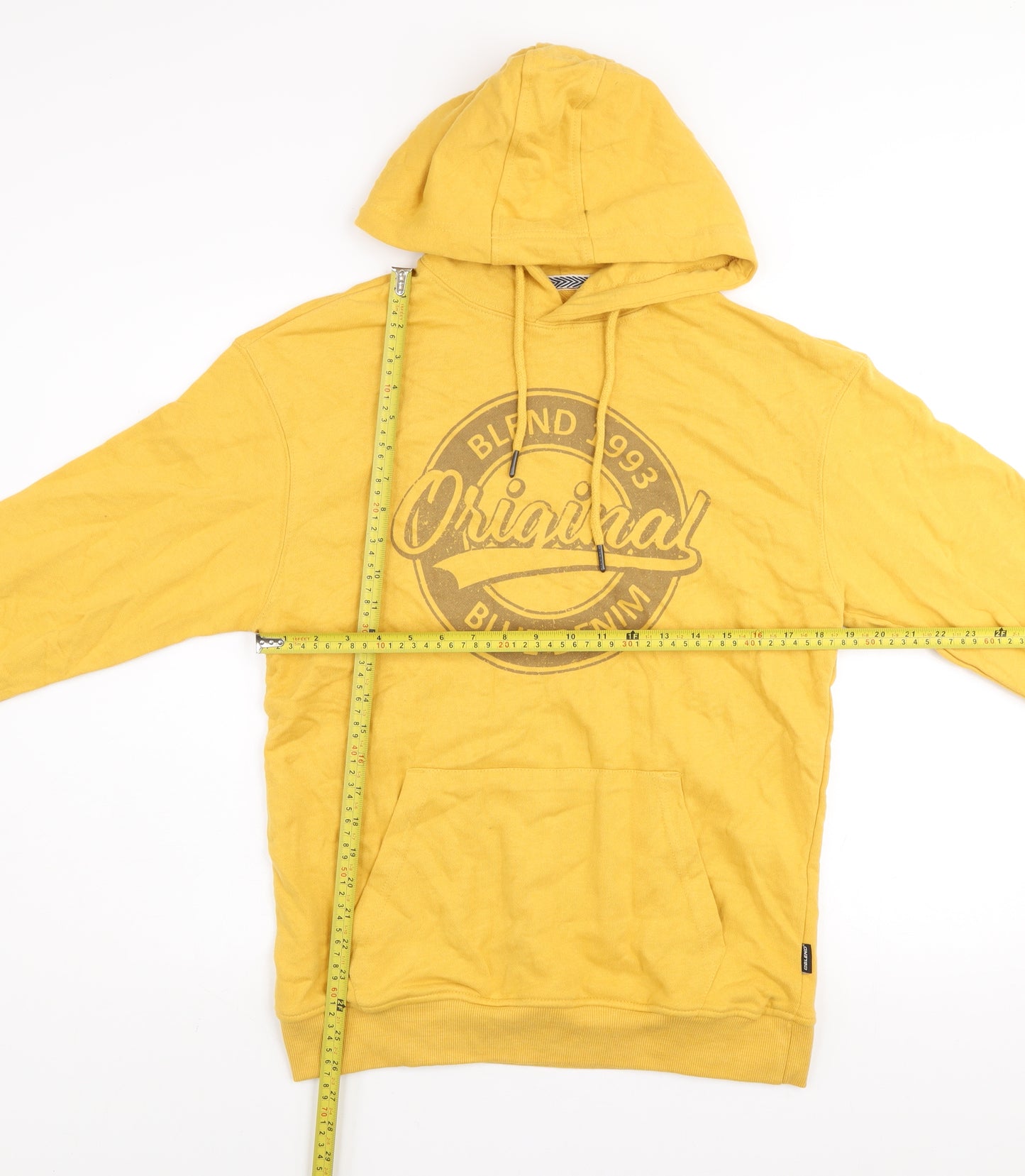 Blend Men's Yellow Pullover Hoodie Cotton Graphic Print M