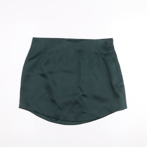 Zara Women’s Green Short Satin Pencil Skirt Size L High Rise