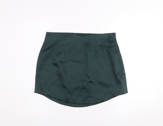 Zara Women’s Green Short Satin Pencil Skirt Size L High Rise