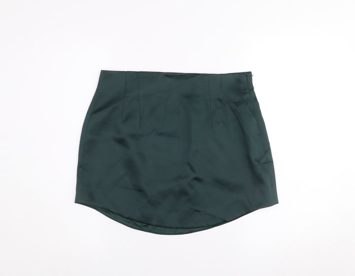 Zara Women’s Green Short Satin Pencil Skirt Size L High Rise
