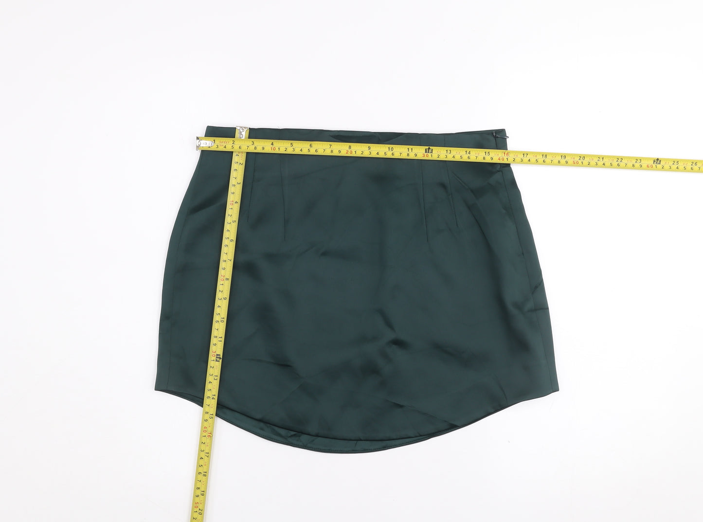 Zara Women’s Green Short Satin Pencil Skirt Size L High Rise