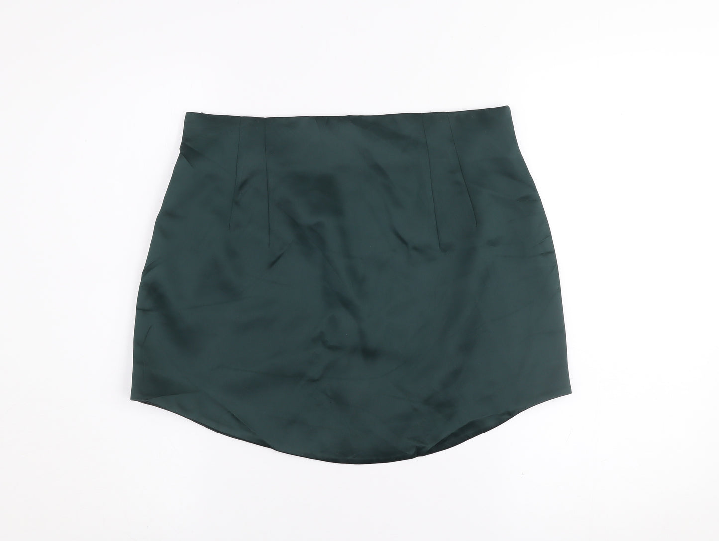 Zara Women’s Green Short Satin Pencil Skirt Size L High Rise