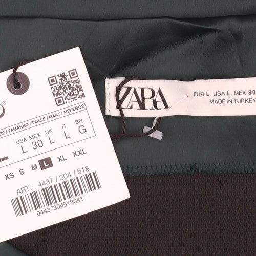 Zara Women’s Green Short Satin Pencil Skirt Size L High Rise
