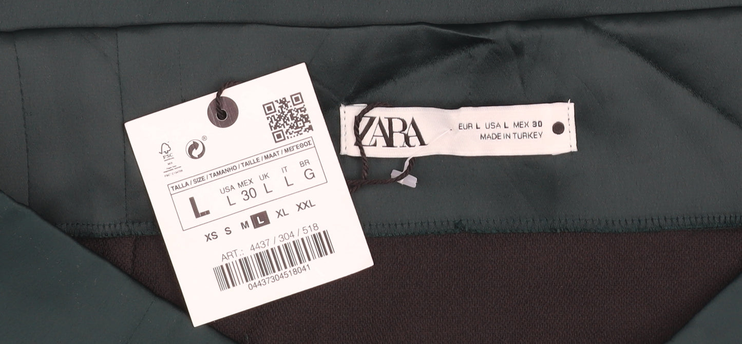 Zara Women’s Green Short Satin Pencil Skirt Size L High Rise