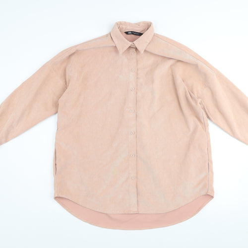 Zara Men’s Beige Corduroy Button-Up Shirt XS Relaxed Fit Long Sleeve