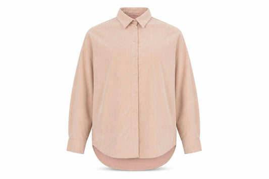 Front view of Zara Men’s Beige Corduroy Button-Up Shirt XS Relaxed Fit Long Sleeve