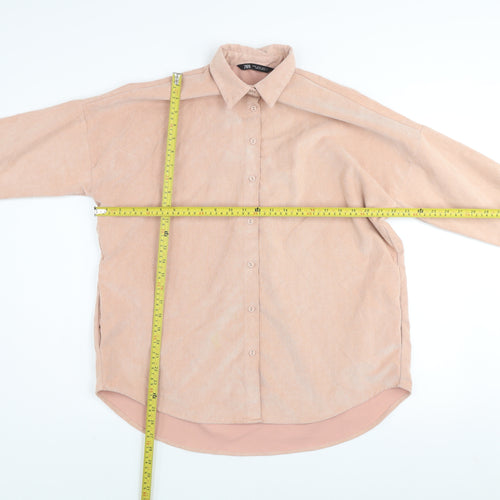 Zara Men’s Beige Corduroy Button-Up Shirt XS Relaxed Fit Long Sleeve