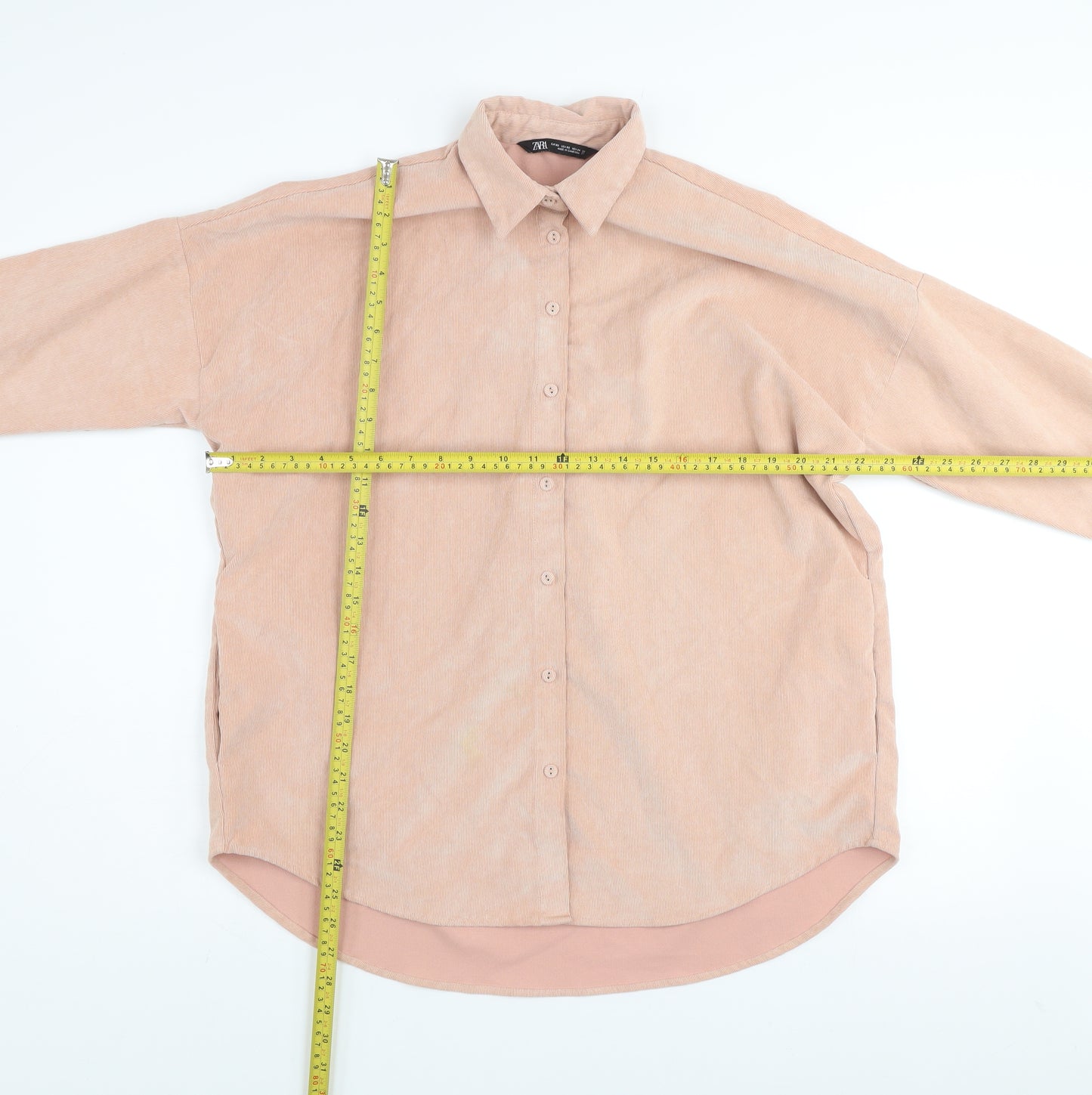 Zara Men’s Beige Corduroy Button-Up Shirt XS Relaxed Fit Long Sleeve