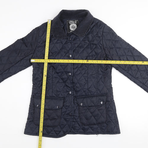 Miss 21 Women's Navy Quilted Jacket Size 10 Classic Mid-Length Coat