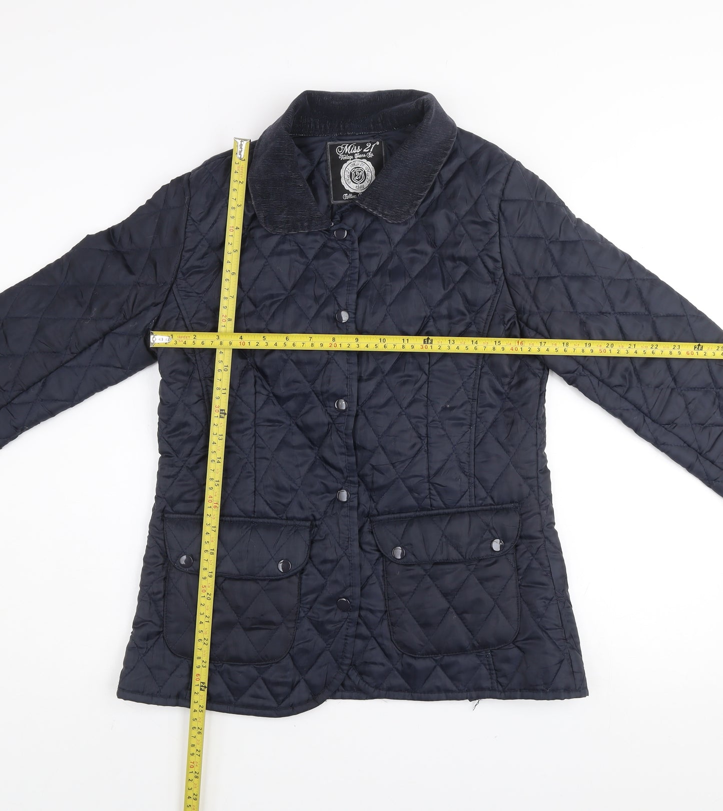 Miss 21 Women's Navy Quilted Jacket Size 10 Classic Mid-Length Coat