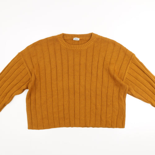 Pimkie Women Brown Ribbed Knit Crew Neck Relaxed Fit Jumper Size 12