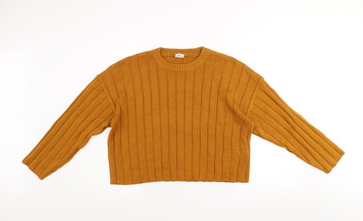 Pimkie Women Brown Ribbed Knit Crew Neck Relaxed Fit Jumper Size 12