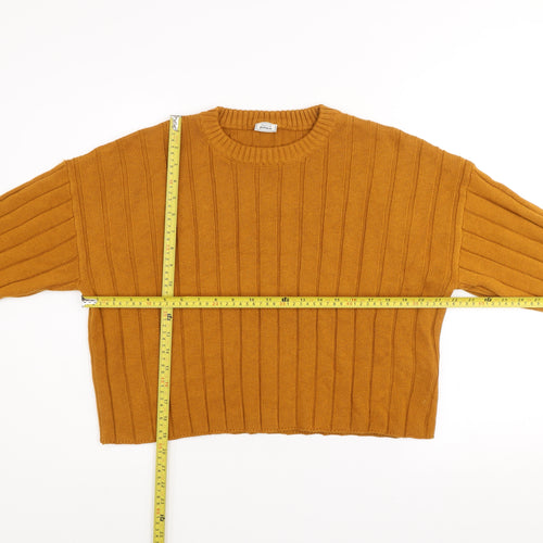 Pimkie Women Brown Ribbed Knit Crew Neck Relaxed Fit Jumper Size 12