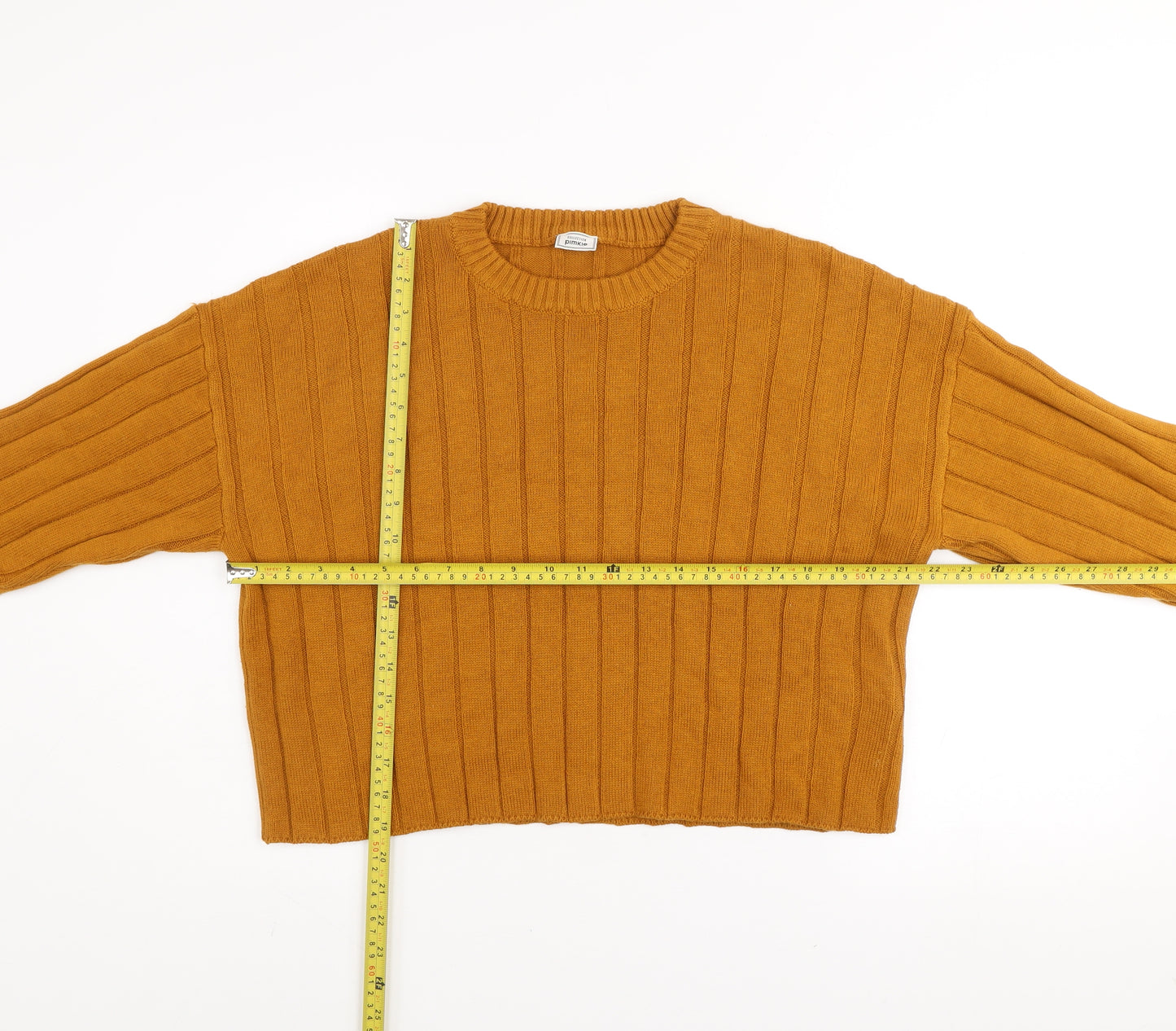 Pimkie Women Brown Ribbed Knit Crew Neck Relaxed Fit Jumper Size 12