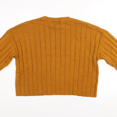 Pimkie Women Brown Ribbed Knit Crew Neck Relaxed Fit Jumper Size 12