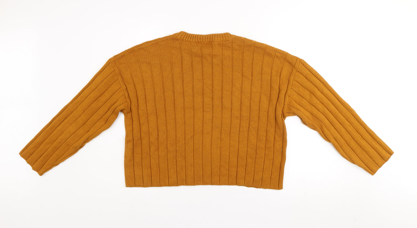 Pimkie Women Brown Ribbed Knit Crew Neck Relaxed Fit Jumper Size 12