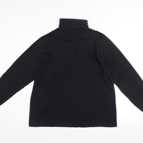 Lands' End Women's Black Cotton Roll Neck Jumper Size L 14-16