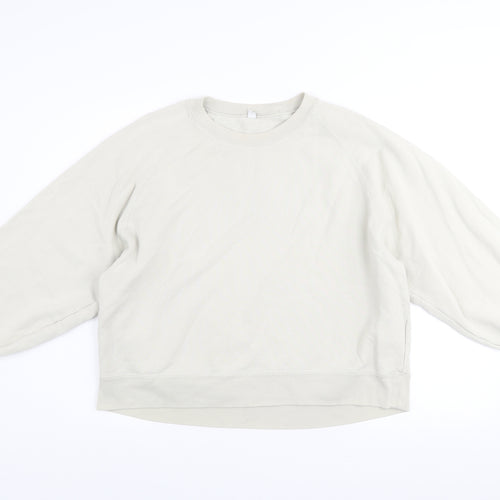 Uniqlo Women Beige XL Pullover Sweatshirt 100% Cotton Crew Neck