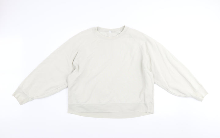 Uniqlo Women Beige XL Pullover Sweatshirt 100% Cotton Crew Neck