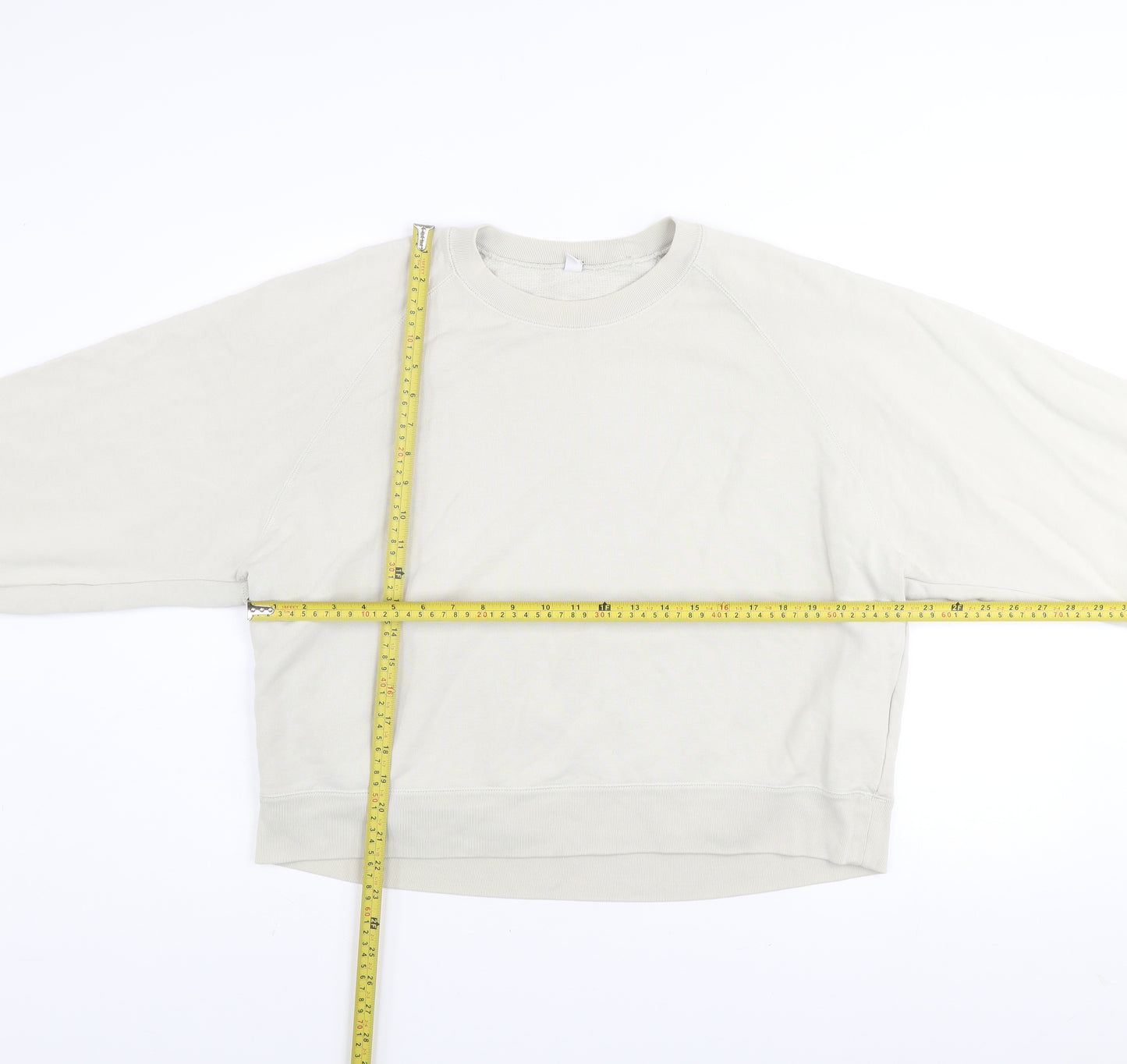 Uniqlo Women Beige XL Pullover Sweatshirt 100% Cotton Crew Neck