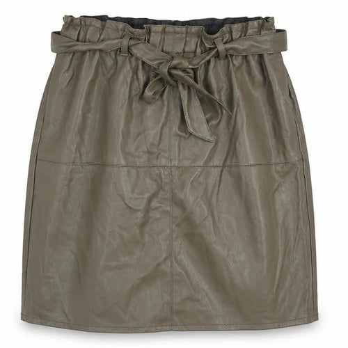 ONLY Women's Green Faux Leather Knee Skirt Size 12 High Waist Belted