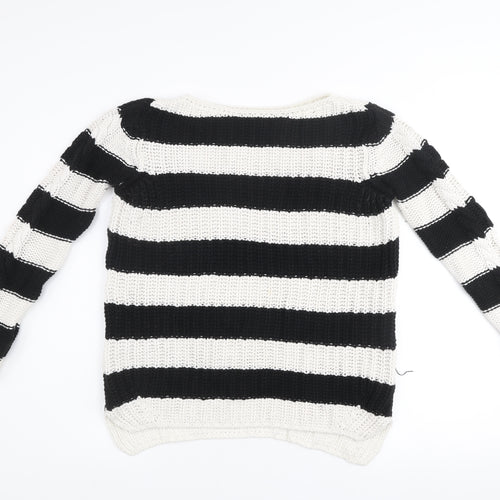 Zara Women’s Black & White Striped Knit Jumper Size M