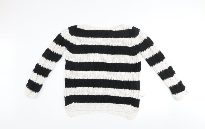 Zara Women’s Black & White Striped Knit Jumper Size M