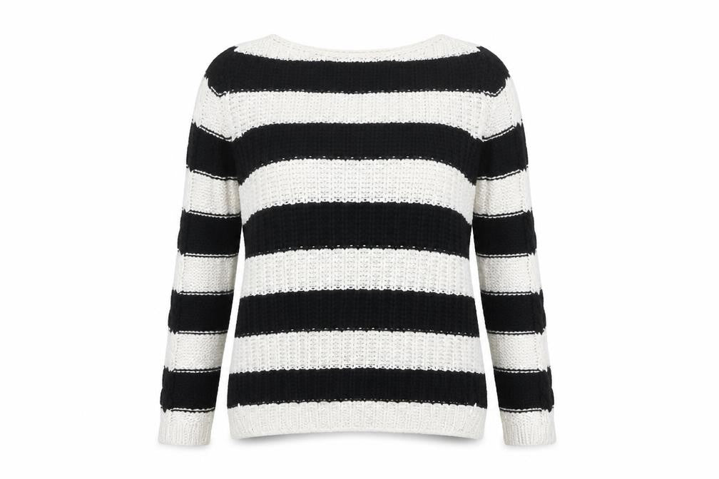 Zara Women’s Black & White Striped Knit Jumper Size M