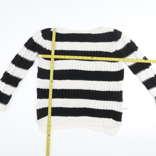 Zara Women’s Black & White Striped Knit Jumper Size M