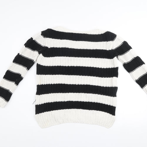 Zara Women’s Black & White Striped Knit Jumper Size M