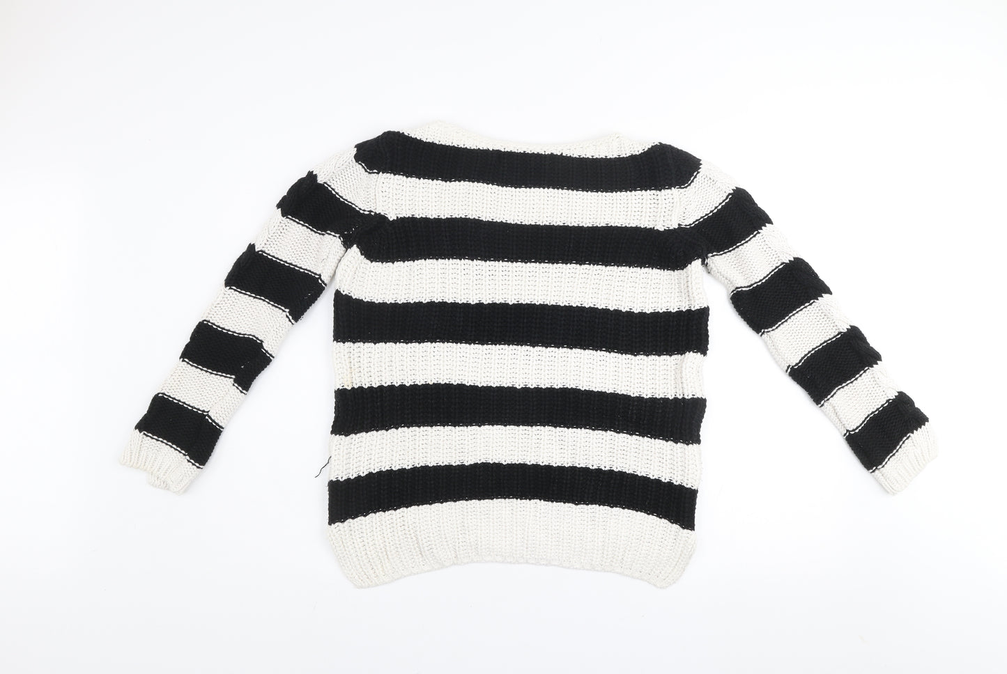 Zara Women’s Black & White Striped Knit Jumper Size M