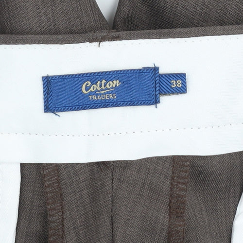 Cotton Traders Men's Brown 38 Classic Fit Straight Dress Pants