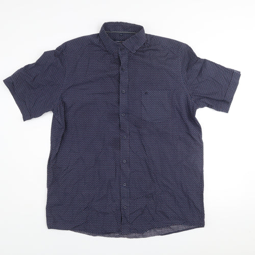 Casa Moda Men’s Blue Geometric Short Sleeve Cotton Shirt L