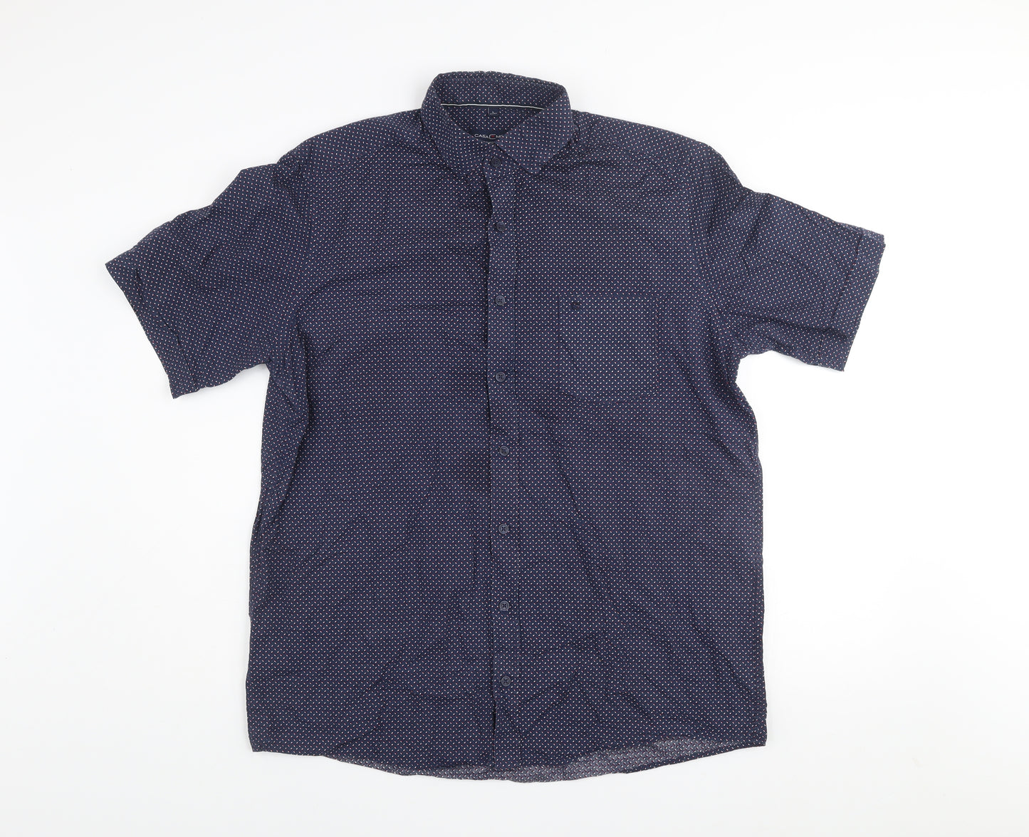 Casa Moda Men’s Blue Geometric Short Sleeve Cotton Shirt L