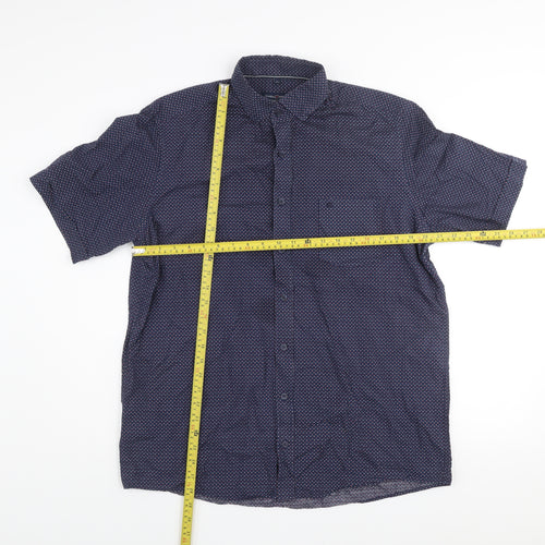 Casa Moda Men’s Blue Geometric Short Sleeve Cotton Shirt L