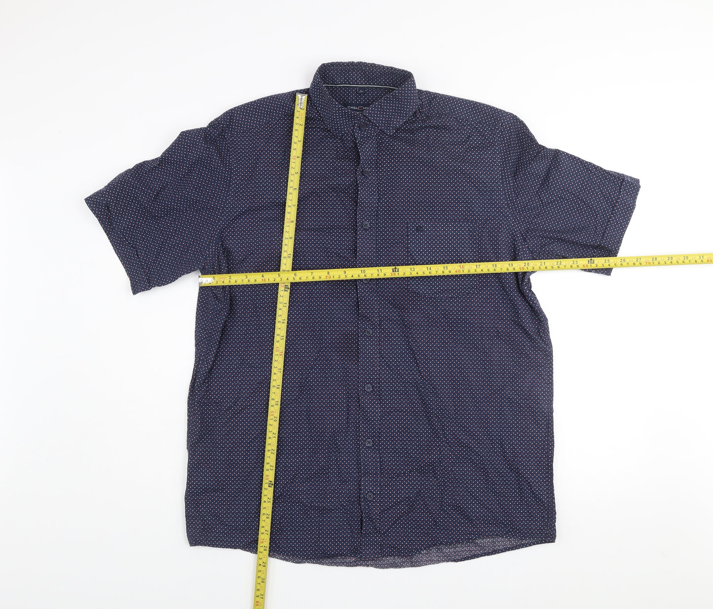 Casa Moda Men’s Blue Geometric Short Sleeve Cotton Shirt L