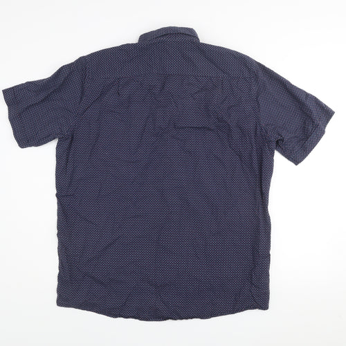 Casa Moda Men’s Blue Geometric Short Sleeve Cotton Shirt L