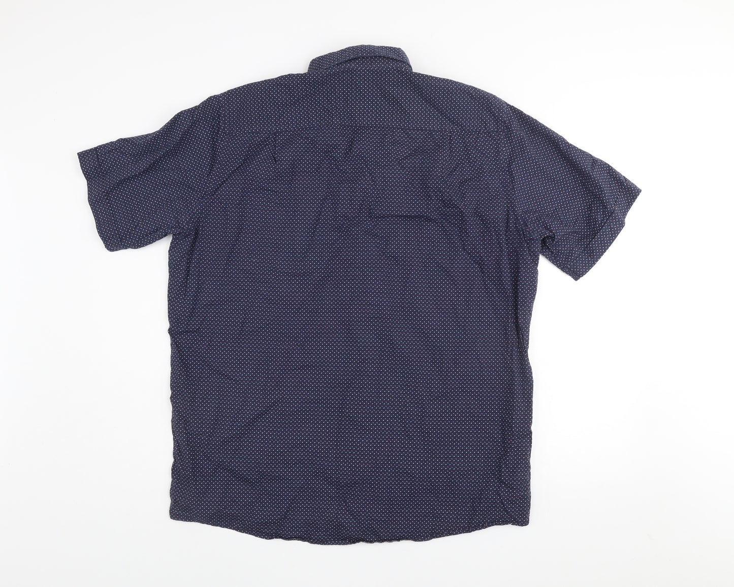 Casa Moda Men’s Blue Geometric Short Sleeve Cotton Shirt L