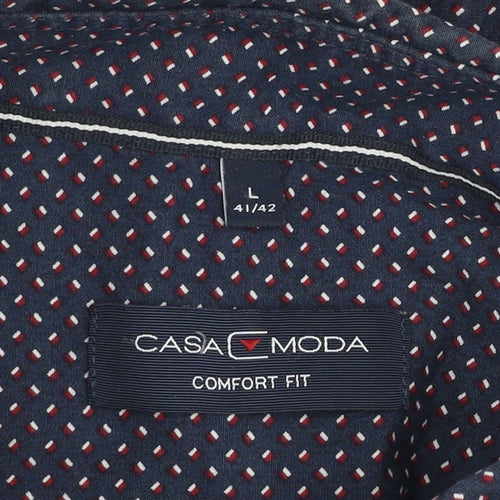 Casa Moda Men’s Blue Geometric Short Sleeve Cotton Shirt L