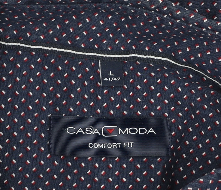 Casa Moda Men’s Blue Geometric Short Sleeve Cotton Shirt L