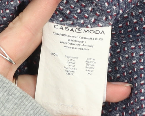 Casa Moda Men’s Blue Geometric Short Sleeve Cotton Shirt L