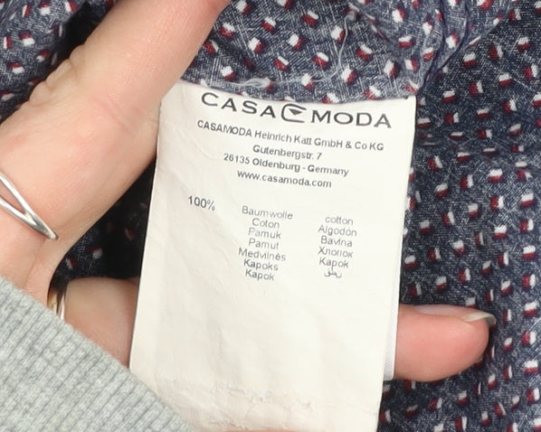 Casa Moda Men’s Blue Geometric Short Sleeve Cotton Shirt L