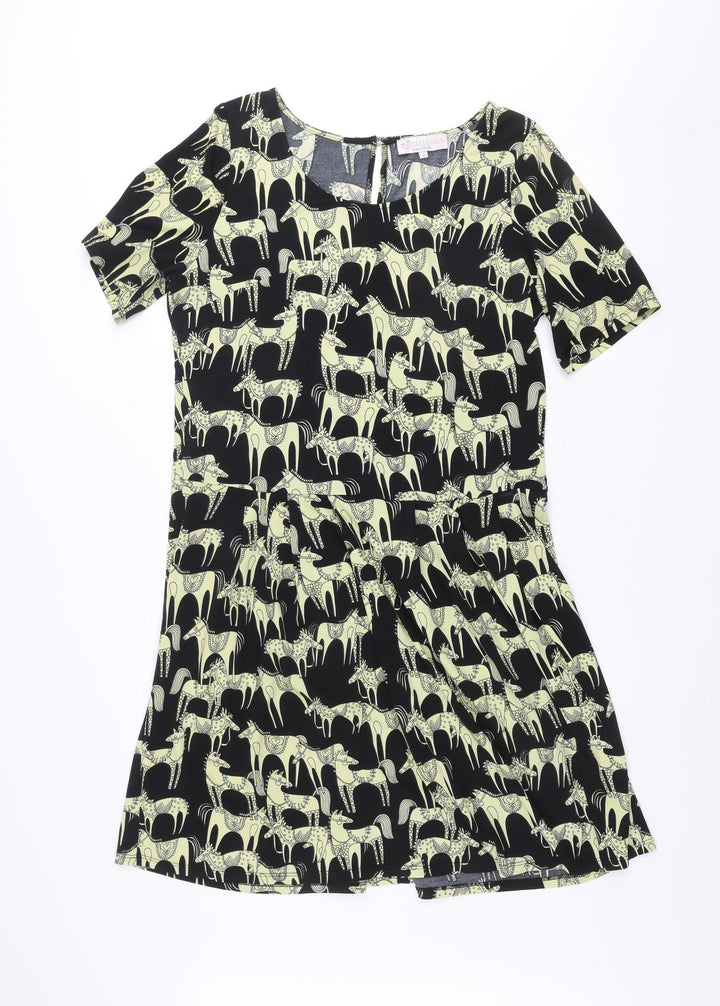 Tallgirls Womens Black Abstract Print Ruched Bodycon Dress M Tall